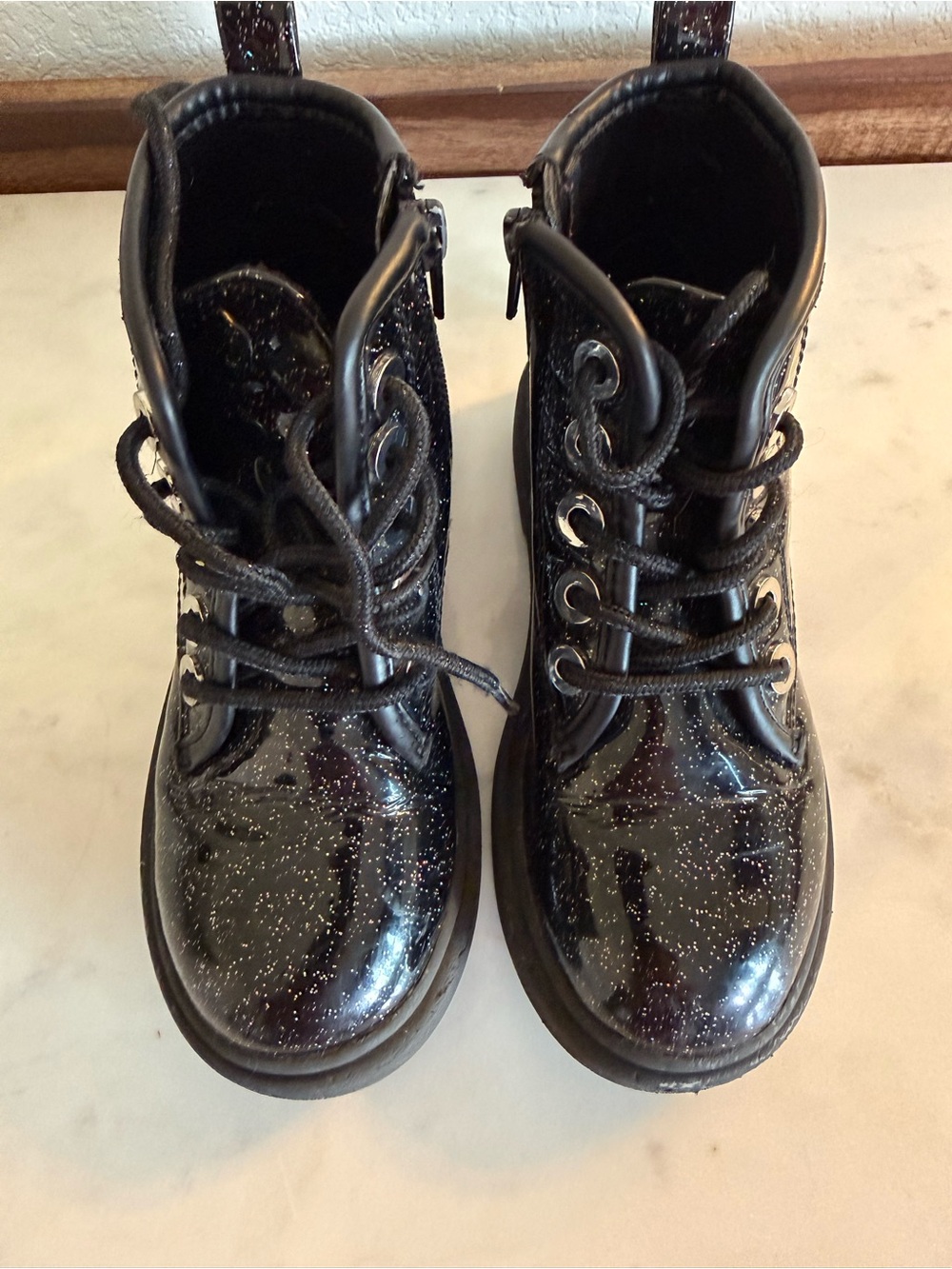 Steve Madden Black Glitter Lace-Up Kids Ankle Boots
